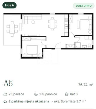 Stan u Vodnjanu, 76.74m², 2 sobe, slika 2