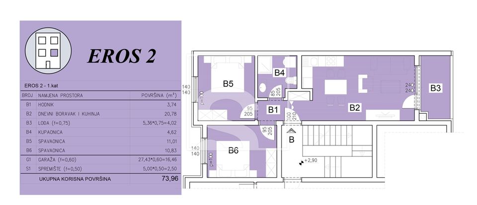 Apartment u Puli, 73.96m², 2 sobe, slika 2