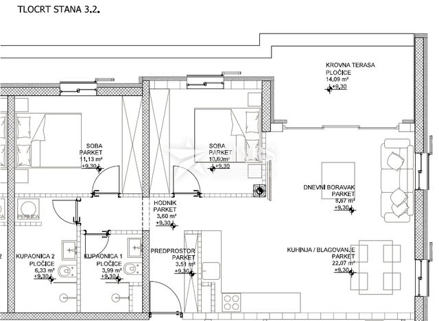 Wohnung u Cresu, 101.36m², 2 sobe, slika 2