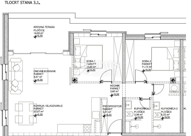 Wohnung u Cresu, 101.36m², 2 sobe, slika 2