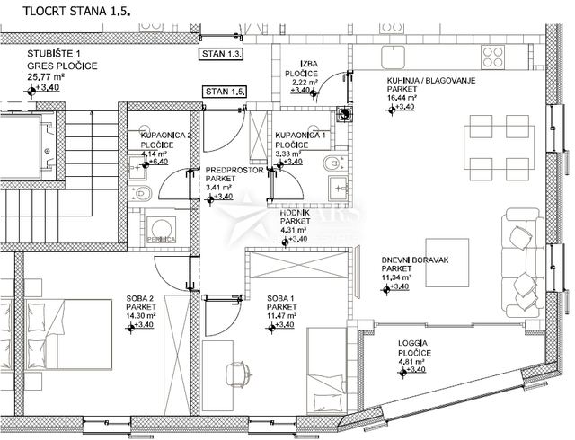 Wohnung u Cresu, 93.14m², 2 sobe, slika 2