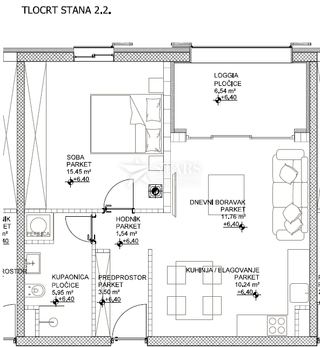 Wohnung u Cresu, 72.35m², 1 soba, slika 2