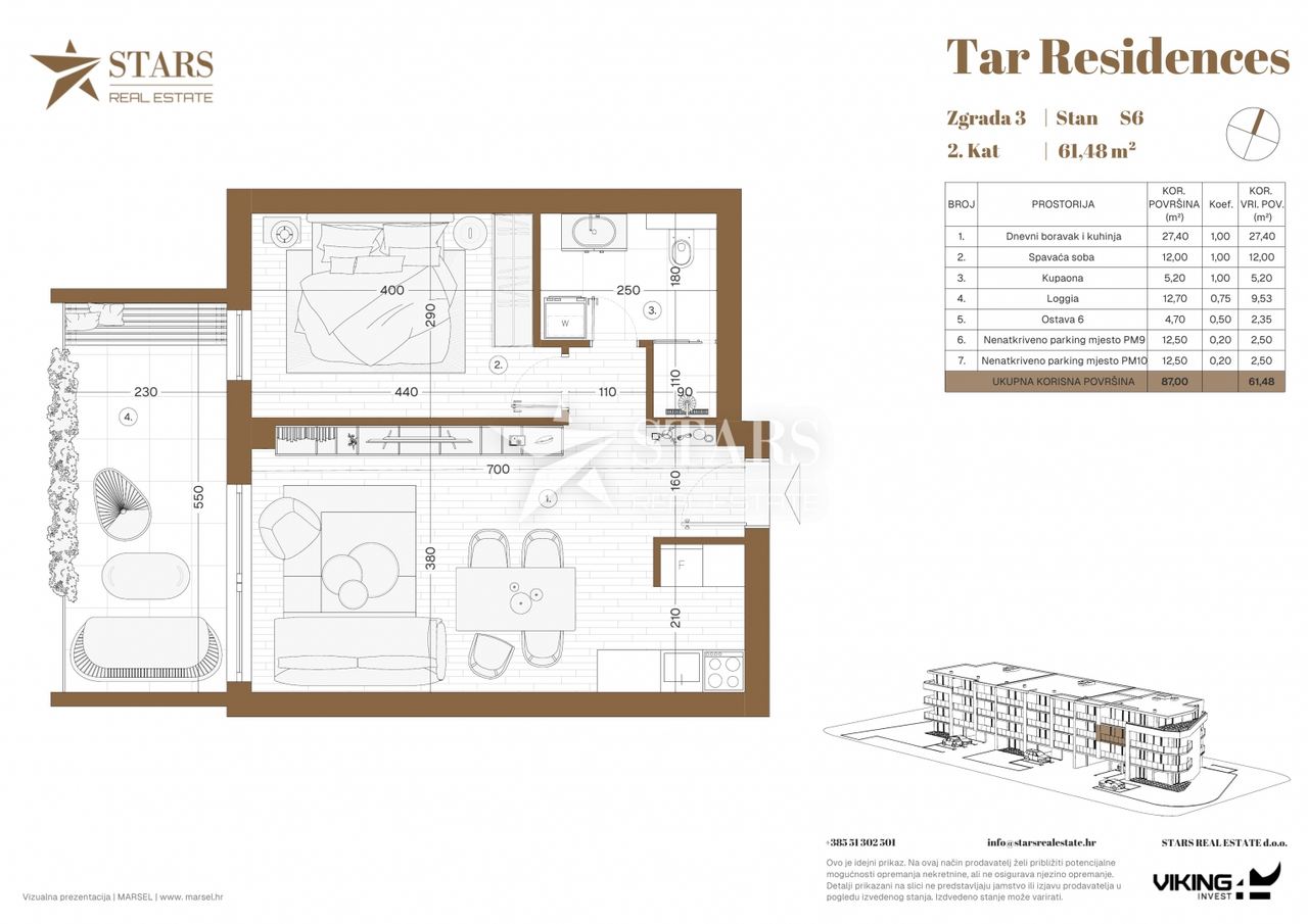 Wohnung u Tar-Vabrizi, 61.48m², 1 soba, slika 2