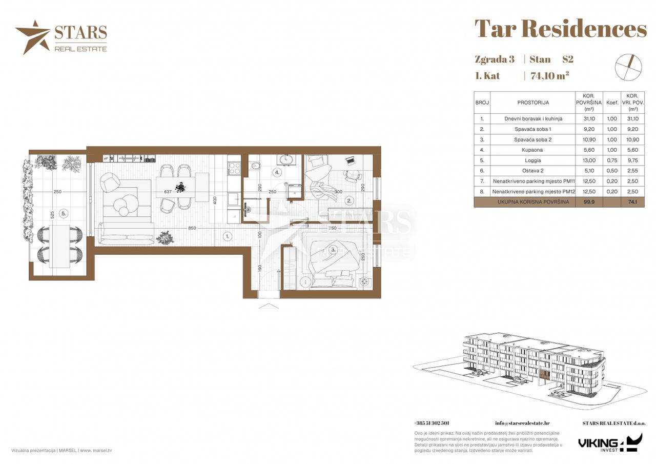 Appartamento u Tar-Vabrizi, 74.1m², 2 sobe, slika 2