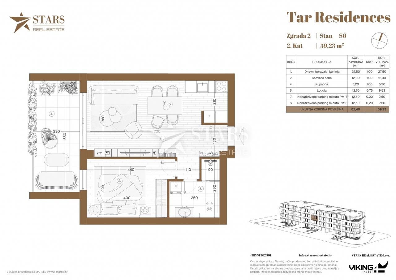 Wohnung u Tar-Vabrizi, 59.23m², 1 soba, slika 2