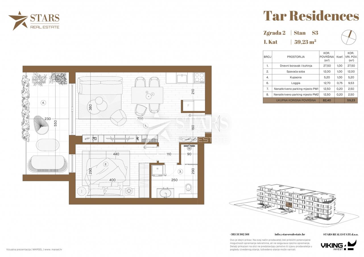 Wohnung u Tar-Vabrizi, 59.23m², 1 soba, slika 2