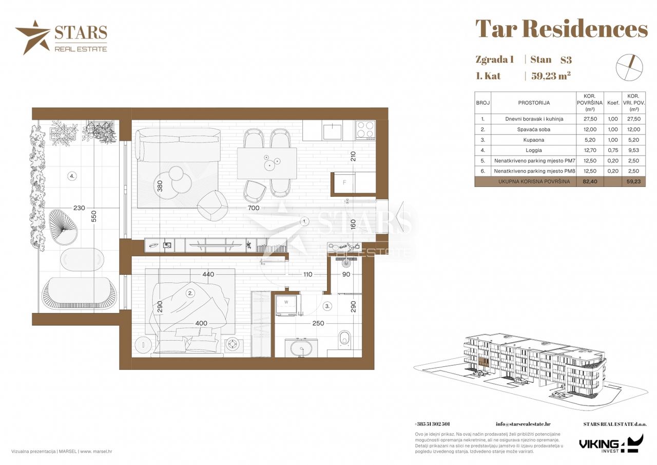Wohnung u Tar-Vabrizi, 59.23m², 1 soba