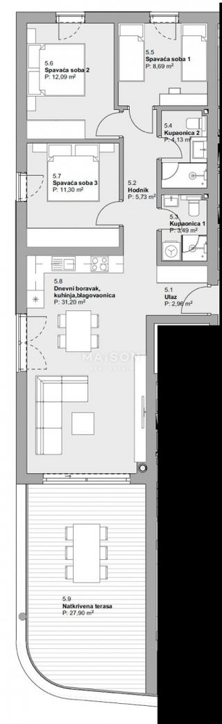 Wohnung u Vodicama, 107.49m², 3 sobe, slika 5